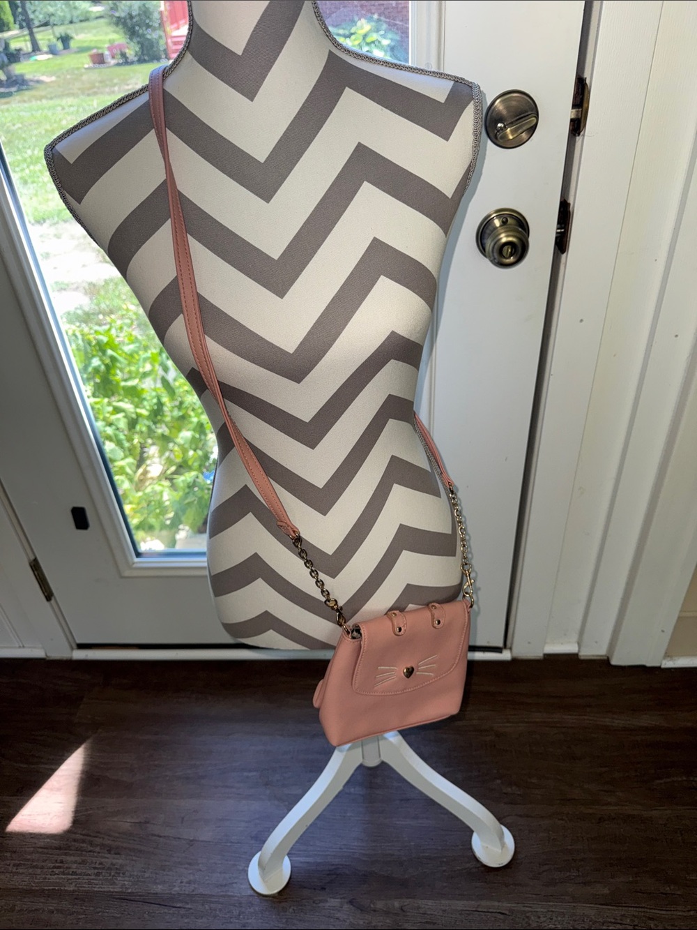 Women's Blush Pink Crossbody Bag - Charming Cat Detail